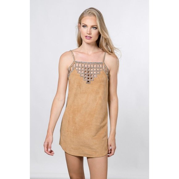 Women's Sophisticated Suede Cage Beads Dress for a Unique and Fashion - Picture 6 of 12